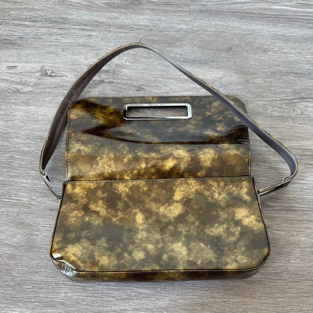 Stuart Weitzman 90s/Y2K Patent Brown and Gold Shoulder Bag - Picture 11 of 13